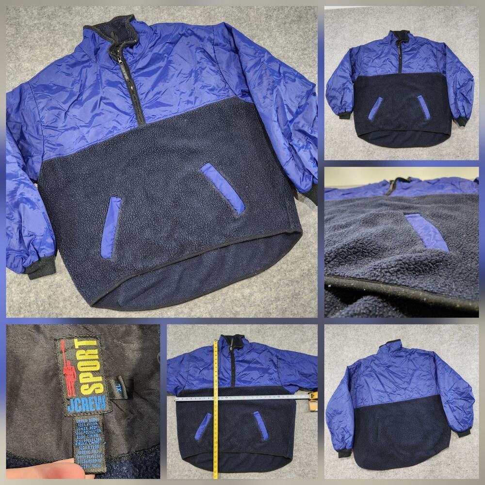 VTG 90s J Crew Sport Mens XL 1/2 Zip Oarsman Blue Fleece Nylon Pullover Jacket